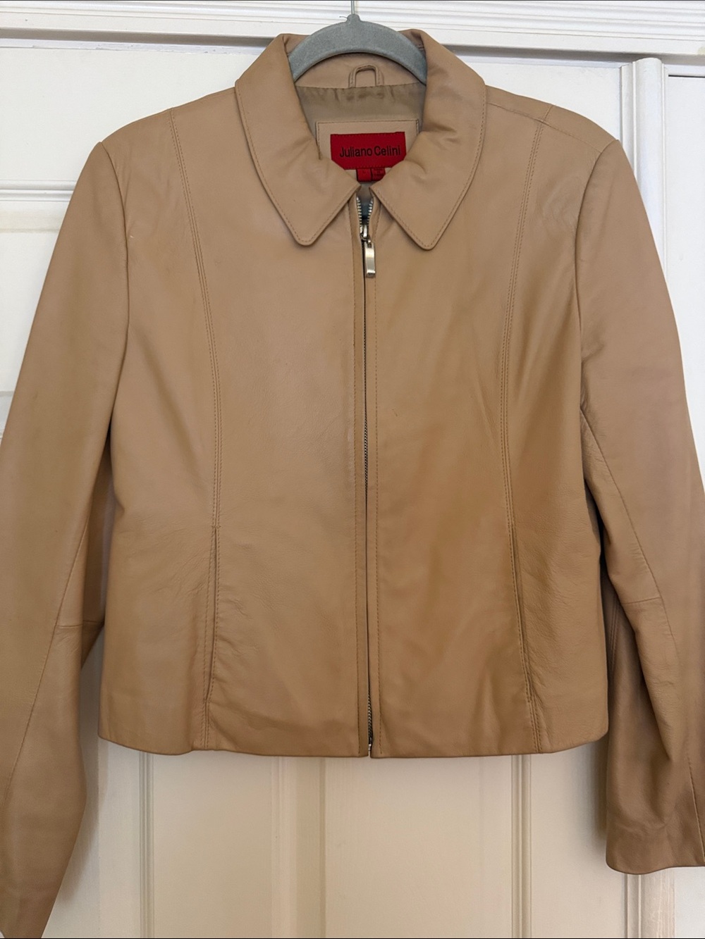 Women's Tan Leather Zip-Front Jacket
